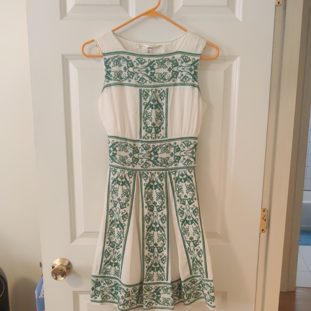 Green and White Embroidered Women's Dress